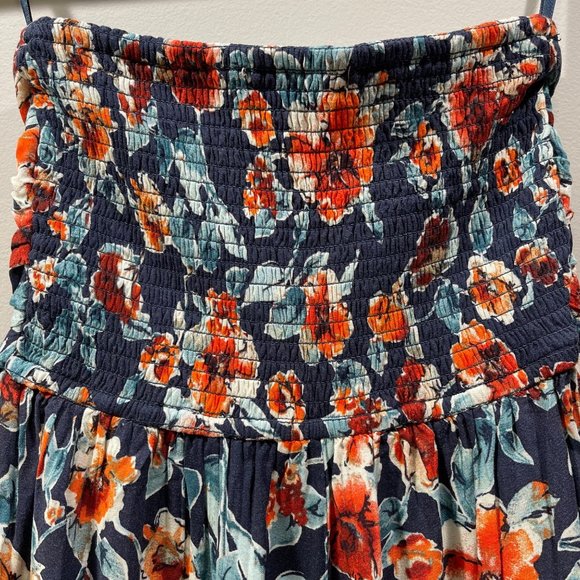 BAND OF GYPSIES Floral Jumpsuit Strapless Ruched Navy Size S - Picture 8 of 8